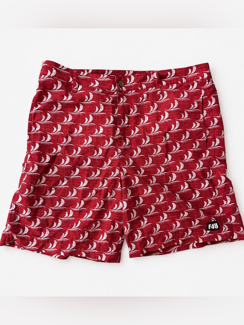 Fit4U Men’s Sailboat Print Swim Trunks UPF 40+ Lined Beach Boxers Medium